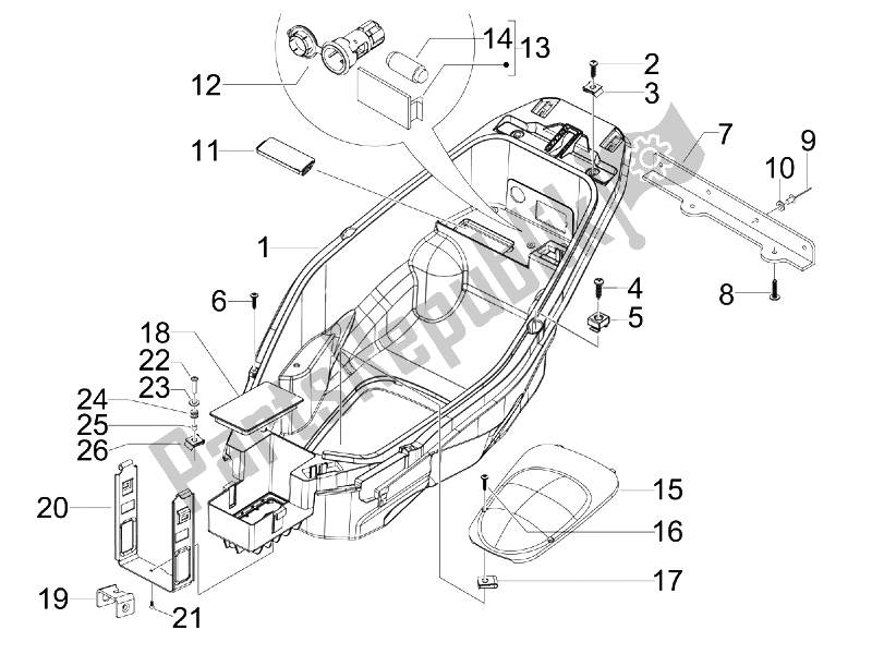 All parts for the Helmet Huosing - Undersaddle of the Aprilia SR 300 MAX 2011