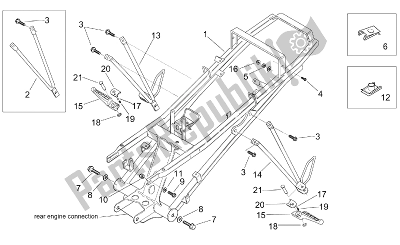 All parts for the Rear Footrests of the Aprilia RS 50 Tuono 2003