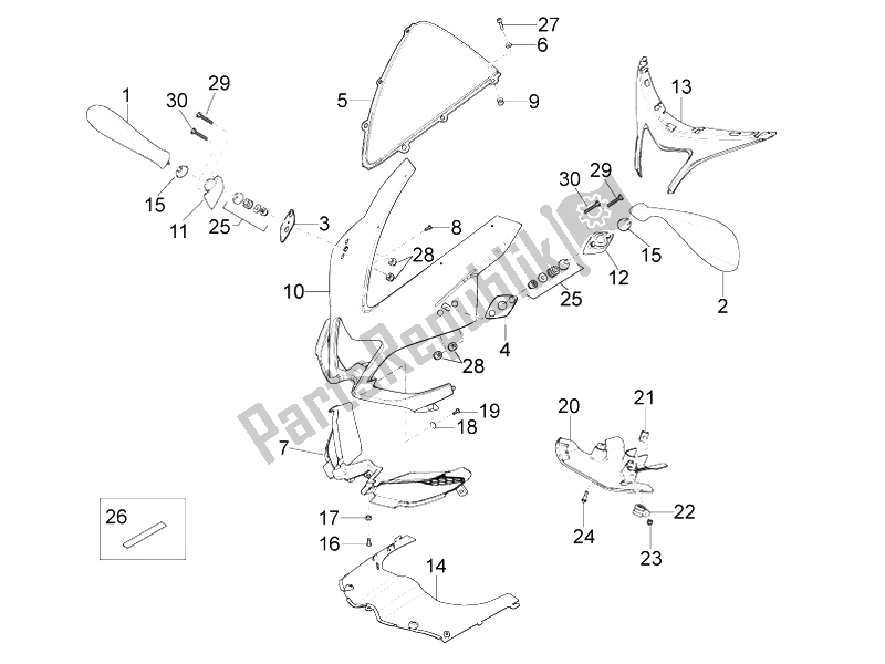 Todas as partes de Carenagem Frontal do Aprilia RS4 50 2T 2011