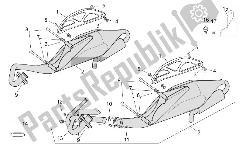 Alle onderdelen voor de Uitlaat van de Aprilia SR 50 IE Carb MY 2010