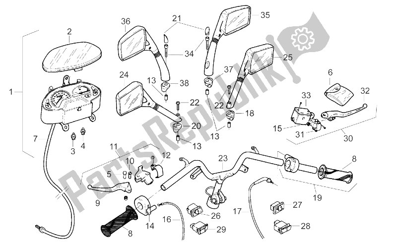 All parts for the Handlebar - Controls of the Aprilia SR Viper 50 AIR Horizontal Cylinder 1994