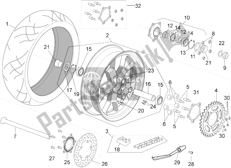 All parts for the Rear Wheel of the Aprilia RSV4 RR Racer Pack 1000 2015