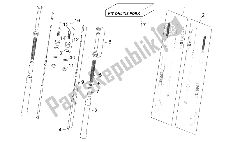 Todas as partes de Garfo Dianteiro I do Aprilia RSV Mille 1000 1998