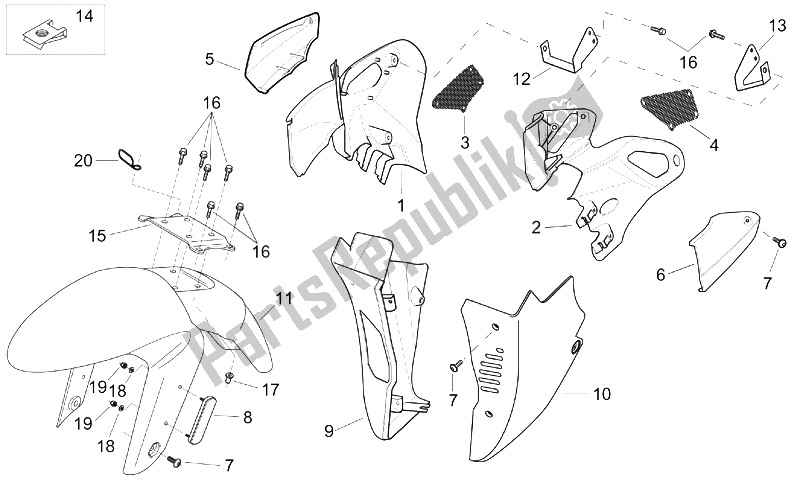 Todas as partes de Corpo Frontal Ii do Aprilia RS 50 Tuono 2003