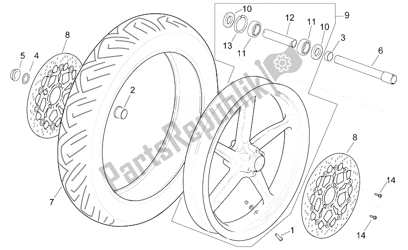 All parts for the Front Wheel of the Aprilia SL 1000 Falco 2000