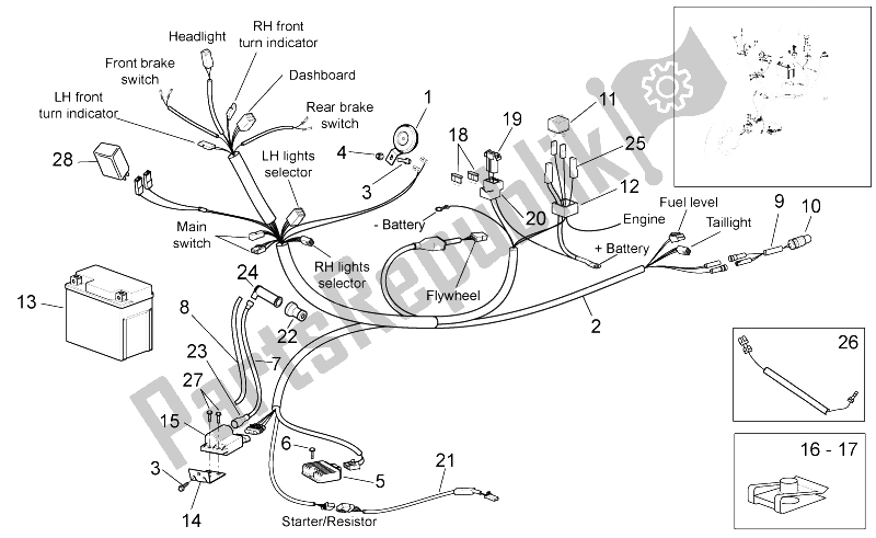 All parts for the Electrical System of the Aprilia Scarabeo 100 4T E3 NET 2010