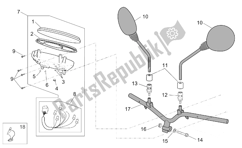 All parts for the Handlebar - Dashboard of the Aprilia Scarabeo 100 4T E2 2001