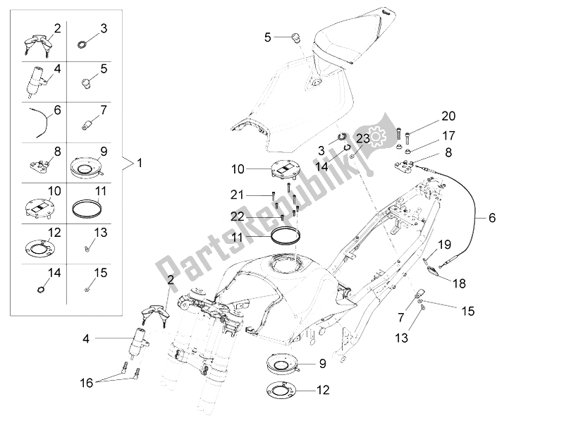 Todas las partes para Cerraduras de Aprilia RS4 125 4T 2011