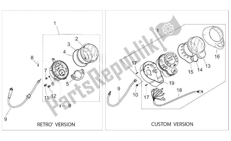 All parts for the Dashboard of the Aprilia Mojito 125 150 2003