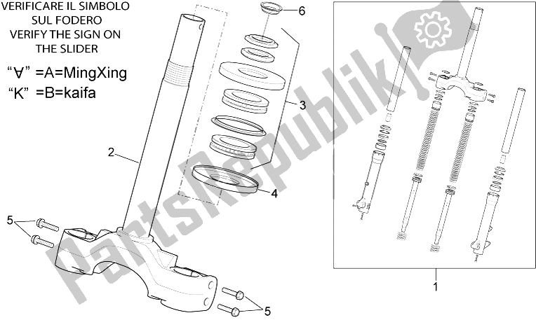 All parts for the Front Fork - Stem Base of the Aprilia Sport City Cube 250 300 IE E3 2008