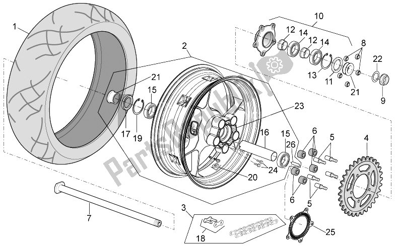 Alle onderdelen voor de Achterwiel van de Aprilia RSV4 Aprc R 1000 2011