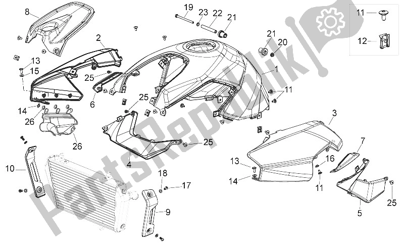 Tutte le parti per il Corpo Centrale del Aprilia Shiver 750 EU 2010