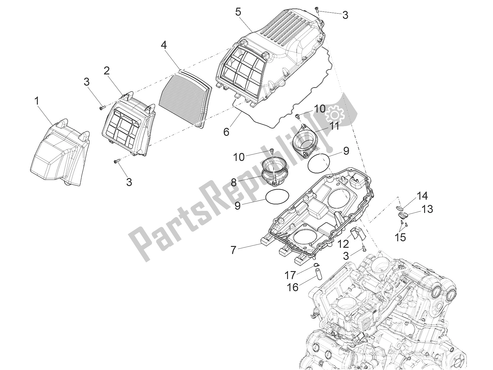 Tutte le parti per il Air Box del Aprilia Caponord 1200 EU 2013