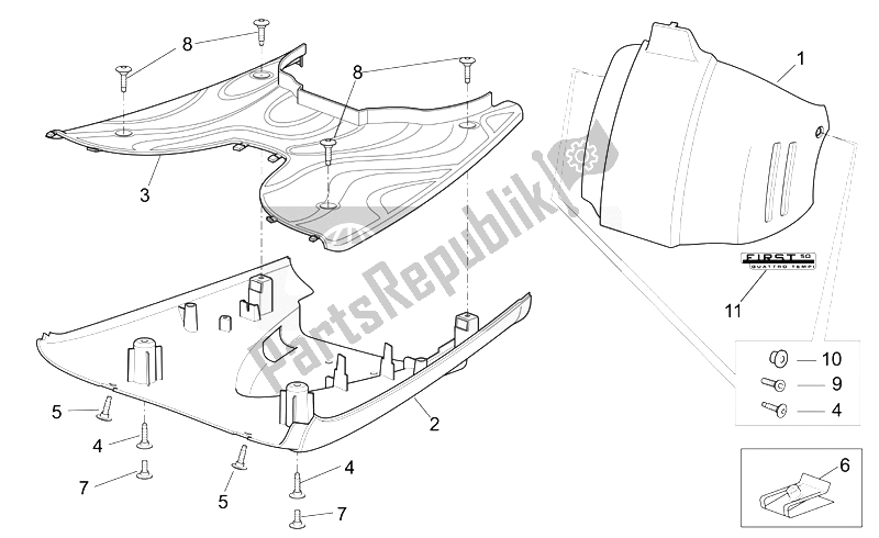 All parts for the Central Body Ii of the Aprilia Scarabeo 50 4T 2V E2 2006