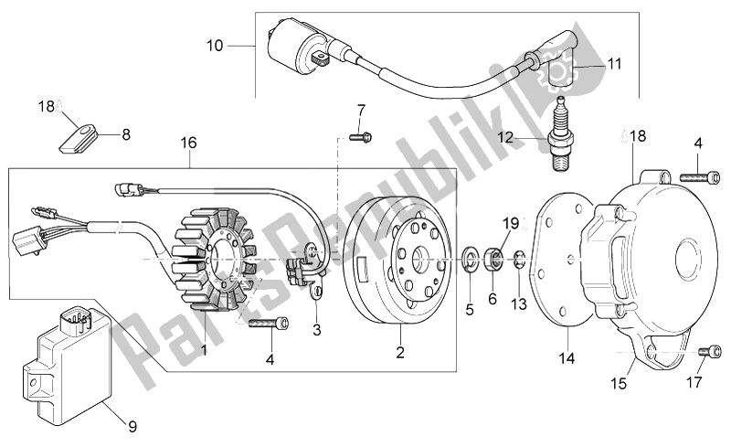 All parts for the Ignition Unit of the Aprilia RX SX 125 2008