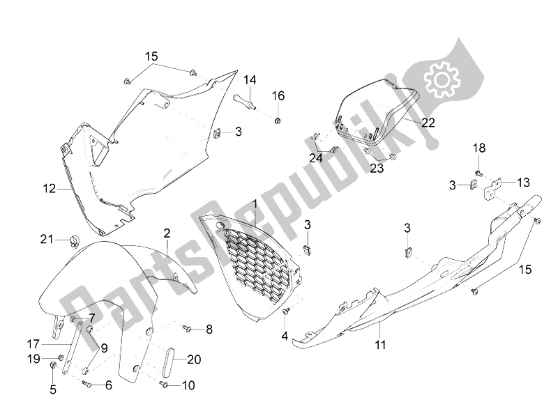 All parts for the Front Mudguard-pillar of the Aprilia RS4 50 2T 2014