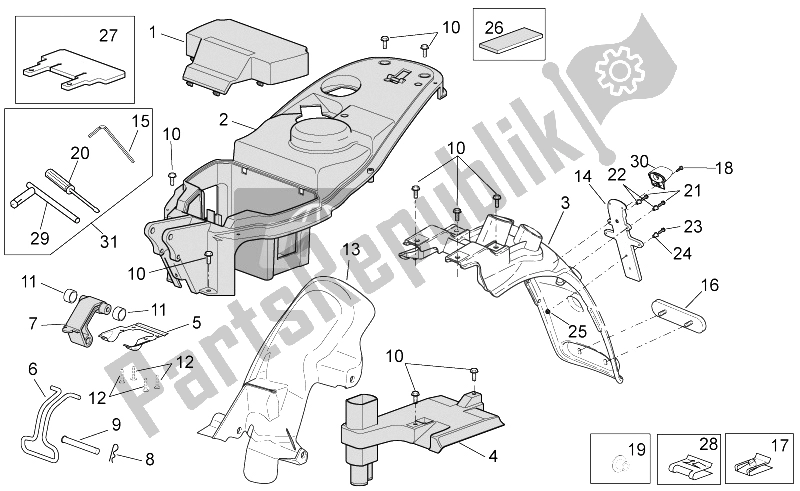 Toutes les pièces pour le Carrosserie Arrière Ii du Aprilia Scarabeo 100 4T E3 NET 2010