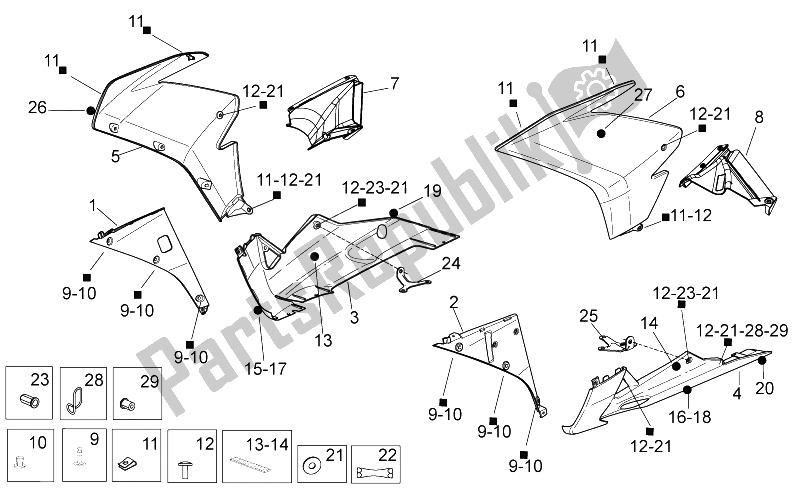 All parts for the Front Body Ii of the Aprilia RSV4 R SBK Factory 1000 2009