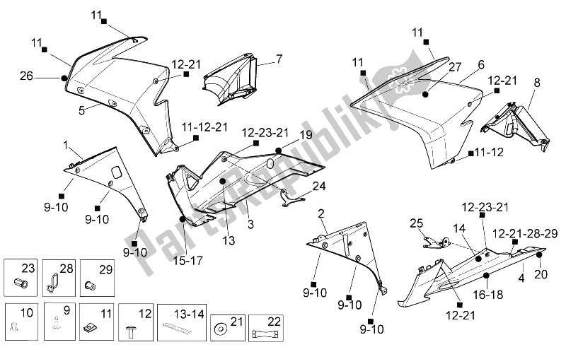 All parts for the Front Body Ii of the Aprilia RSV4 R SBK Factory 1000 2009