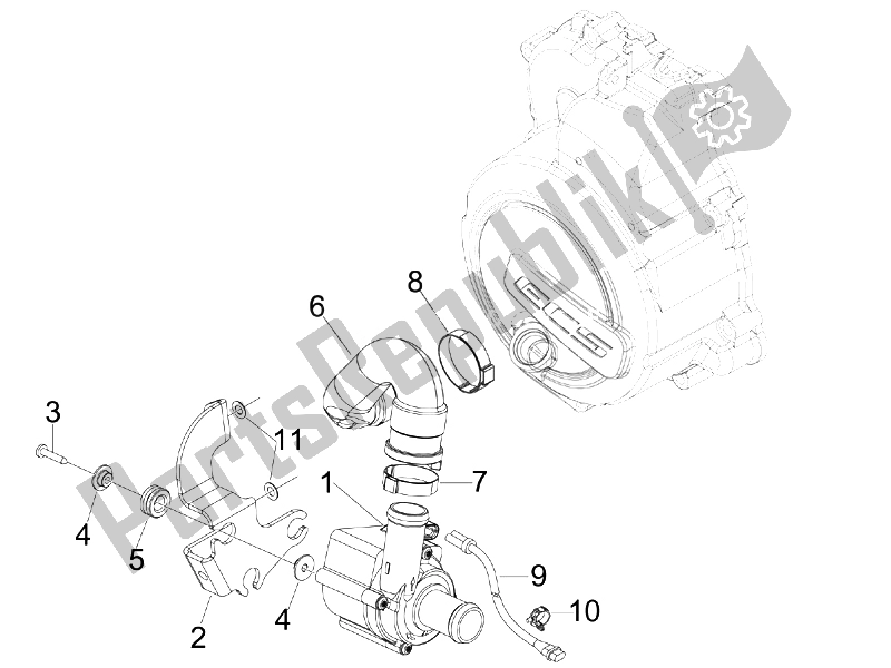 All parts for the Cooler Pump of the Aprilia SR MAX 125 2011