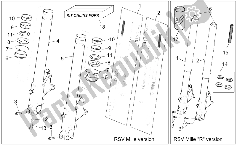 All parts for the Fron Fork Ii of the Aprilia RSV Mille 1000 2000