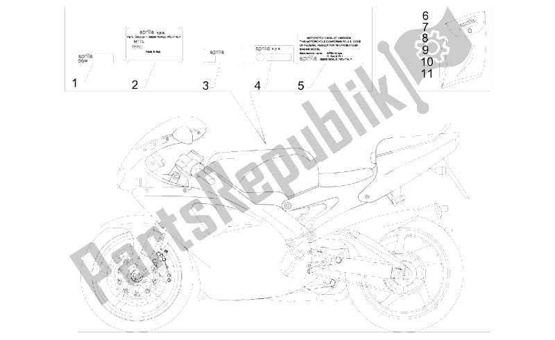 Toutes les pièces pour le Ensemble De Plaques Et Décalcomanie du Aprilia RS 250 1995