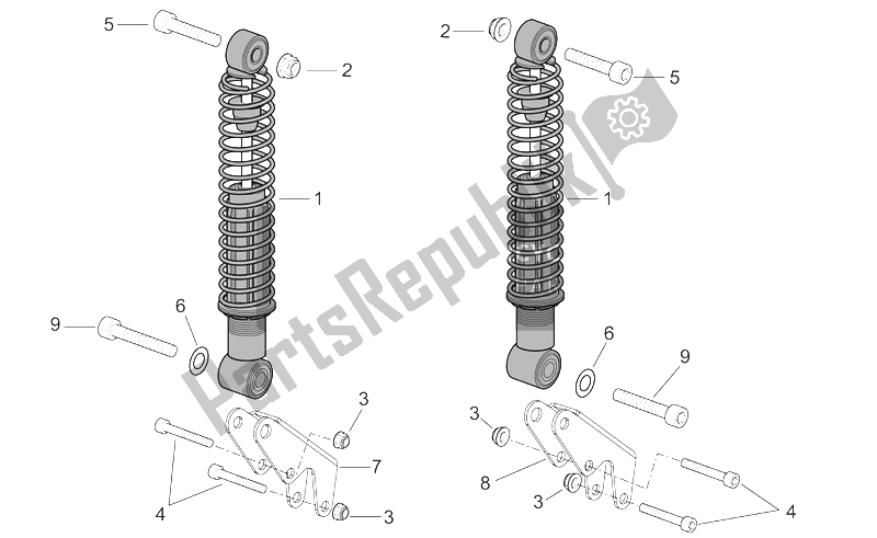 All parts for the Rear Shock Absorber of the Aprilia Atlantic 400 500 Sprint 2005