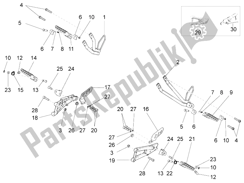 All parts for the Foot Rests of the Aprilia RS4 125 4T 2014