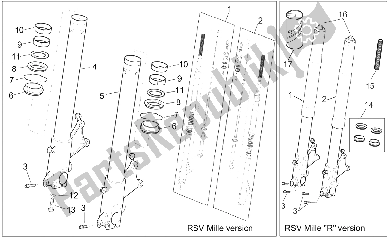 Todas as partes de Garfo Dianteiro Ii do Aprilia RSV Mille 1000 2001