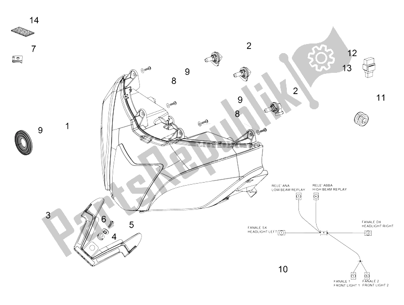 Alle Teile für das Frontscheinwerfer des Aprilia RSV4 RR USA 1000 2016