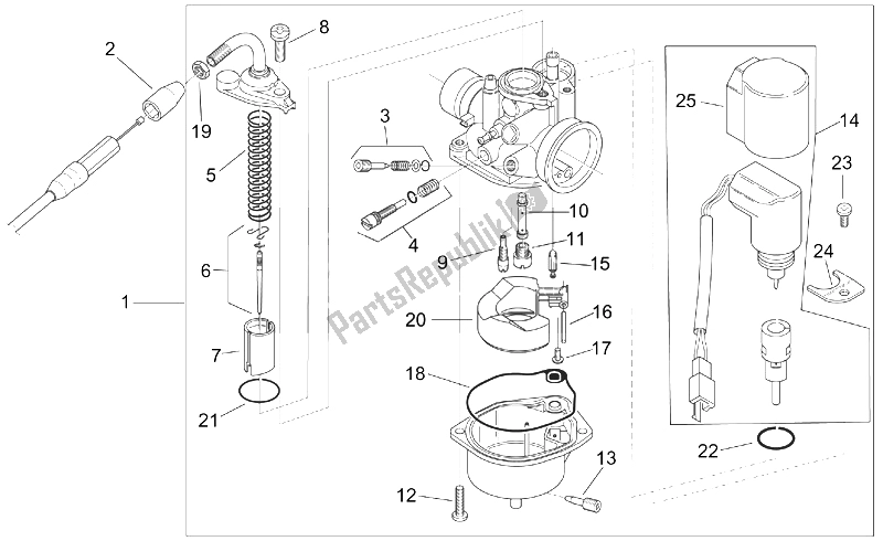 Toutes les pièces pour le Carburateur du Aprilia Scarabeo 100 2T ENG Yamaha 2000