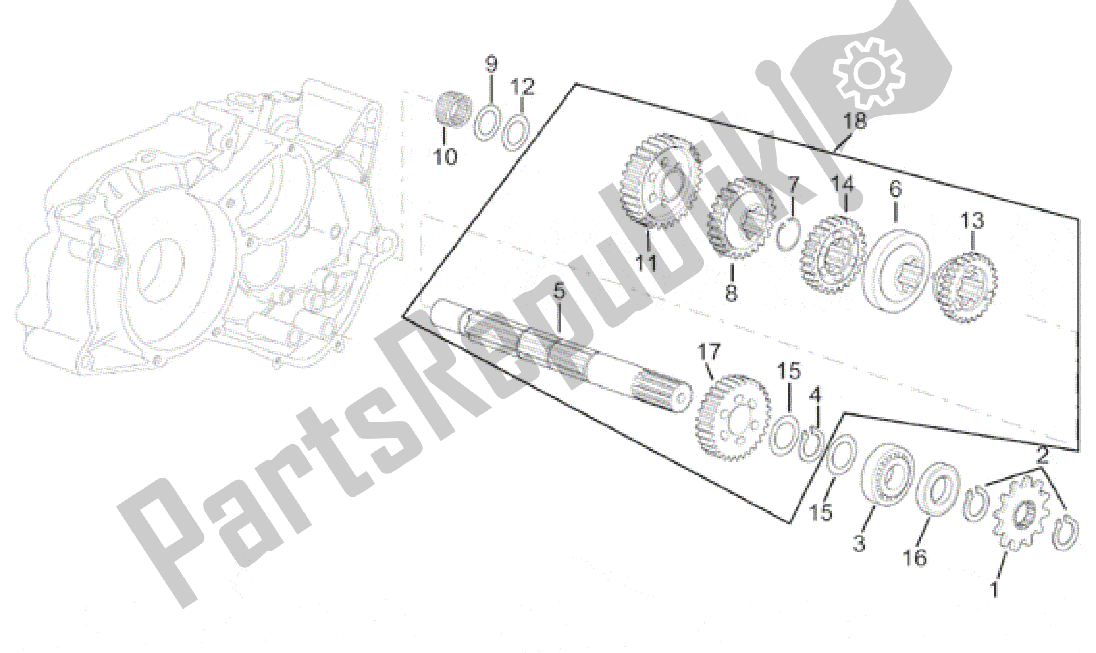 All parts for the Driven Shaft 4 Speed Gearbox of the Aprilia Minarelli 50 1991 - 2000