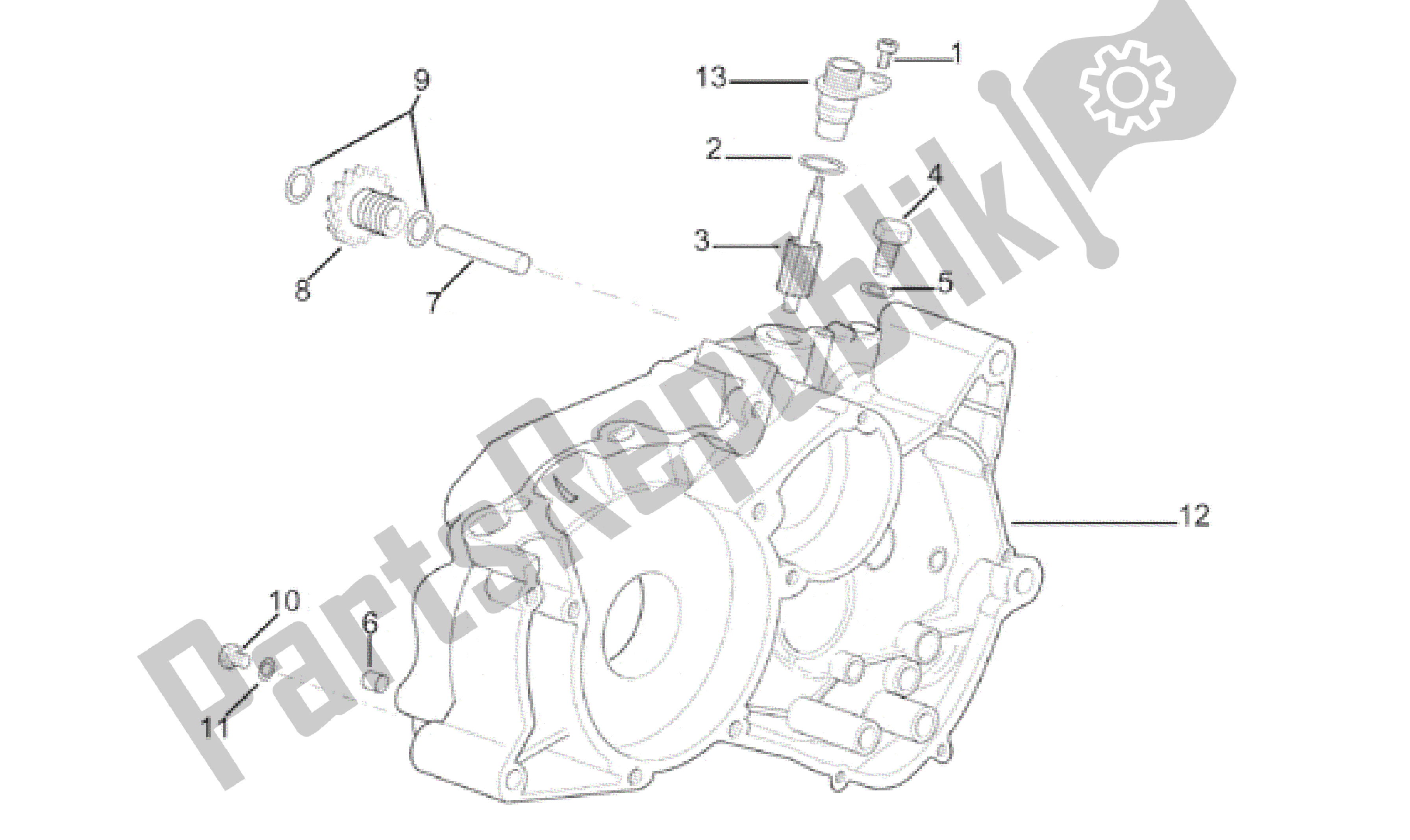 All parts for the Left Crankcase of the Aprilia Minarelli 50 1991 - 2000