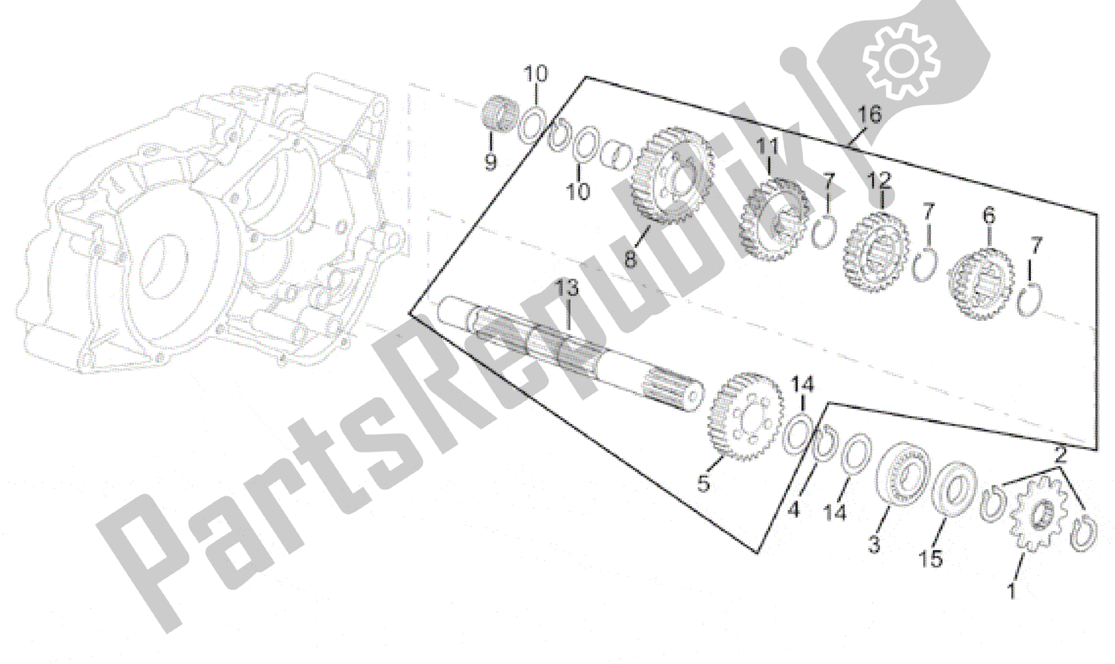 All parts for the Driven Shaft 5 Speed Gearbox of the Aprilia Minarelli 50 1991 - 2000