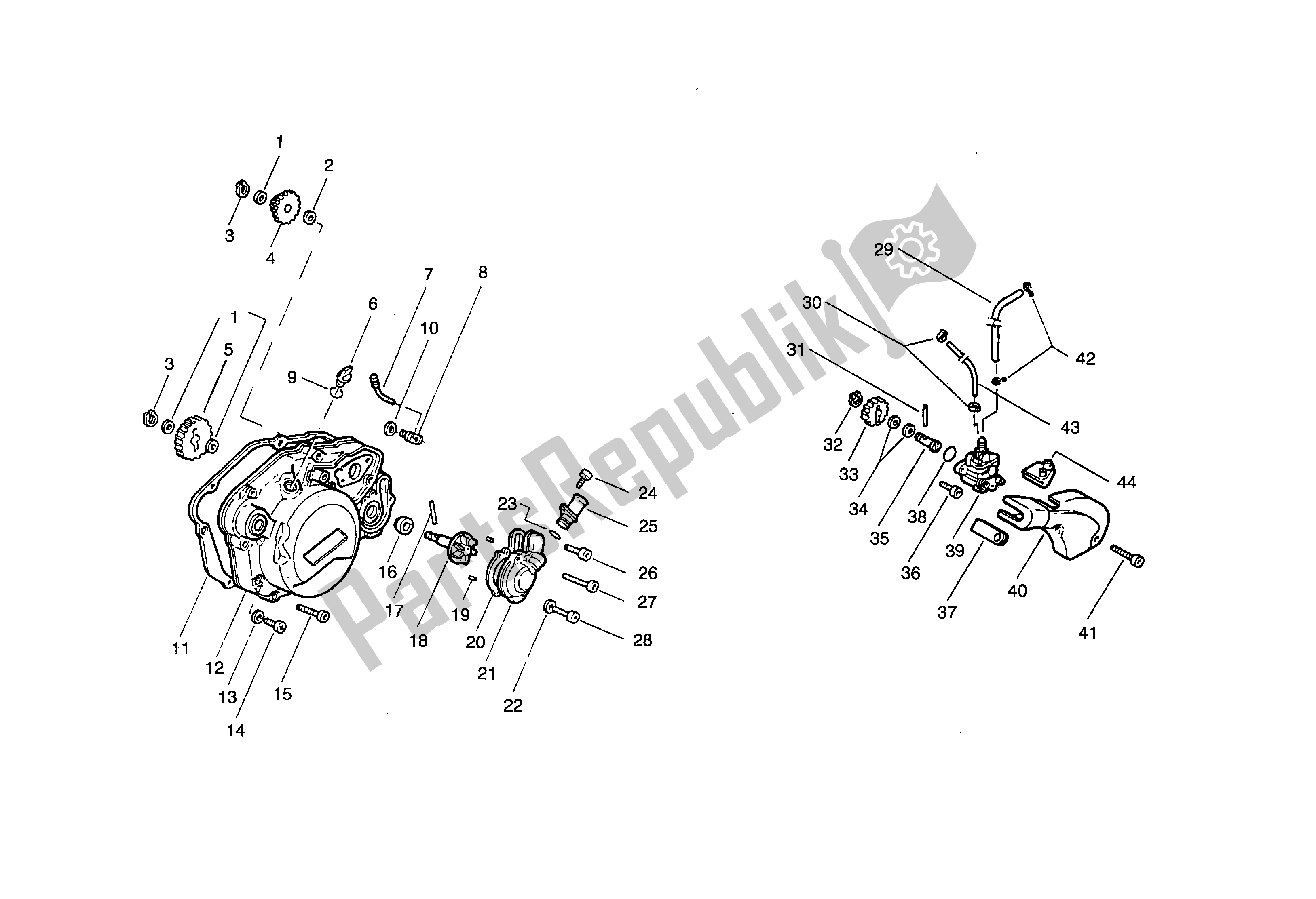 All parts for the Oil Pump - Clutch Cover of the Aprilia Minarelli 50 1991 - 2000