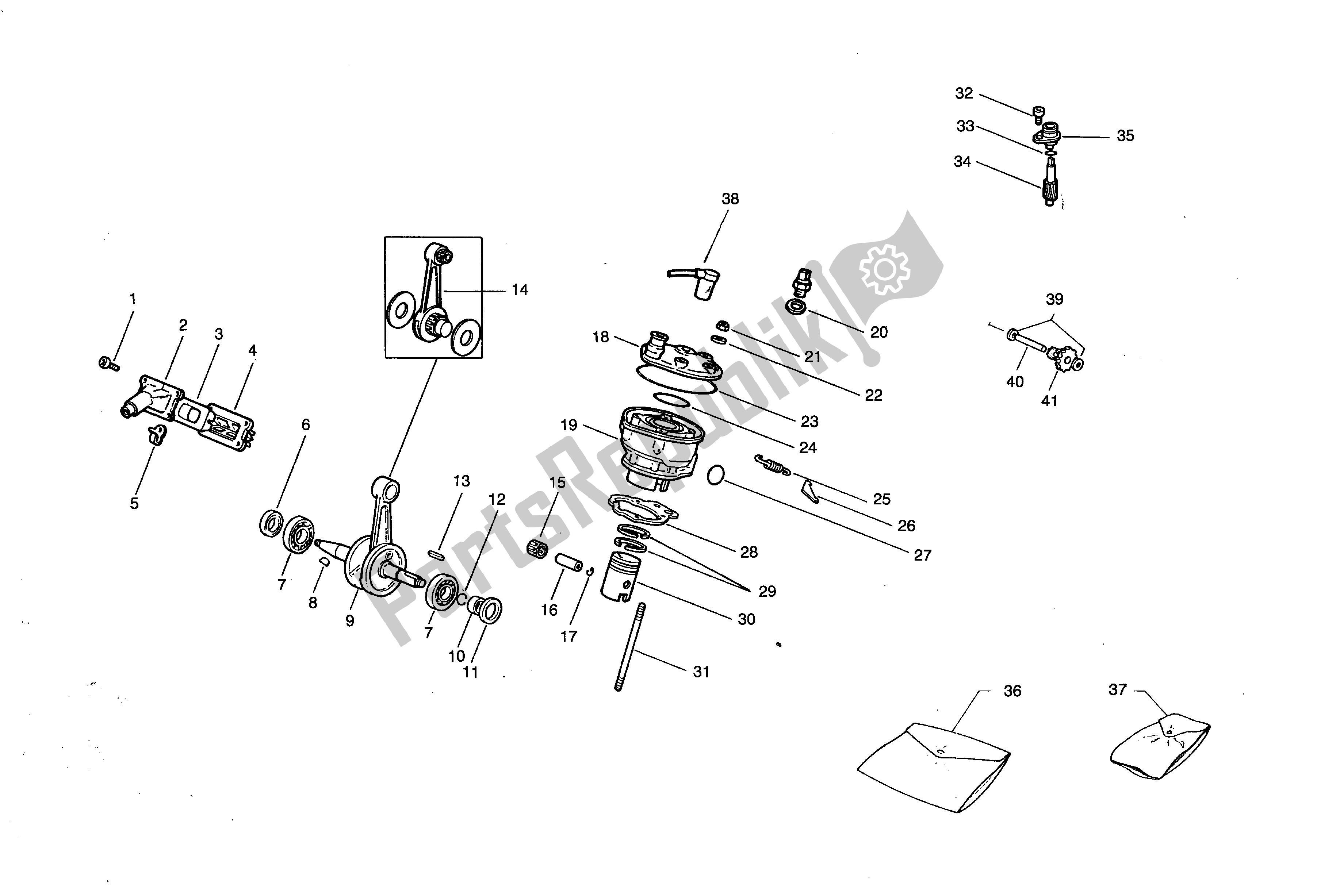 All parts for the Cylinder - Cylinder Head - Round Crankshaft - Piston of the Aprilia Minarelli 50 1991 - 2000