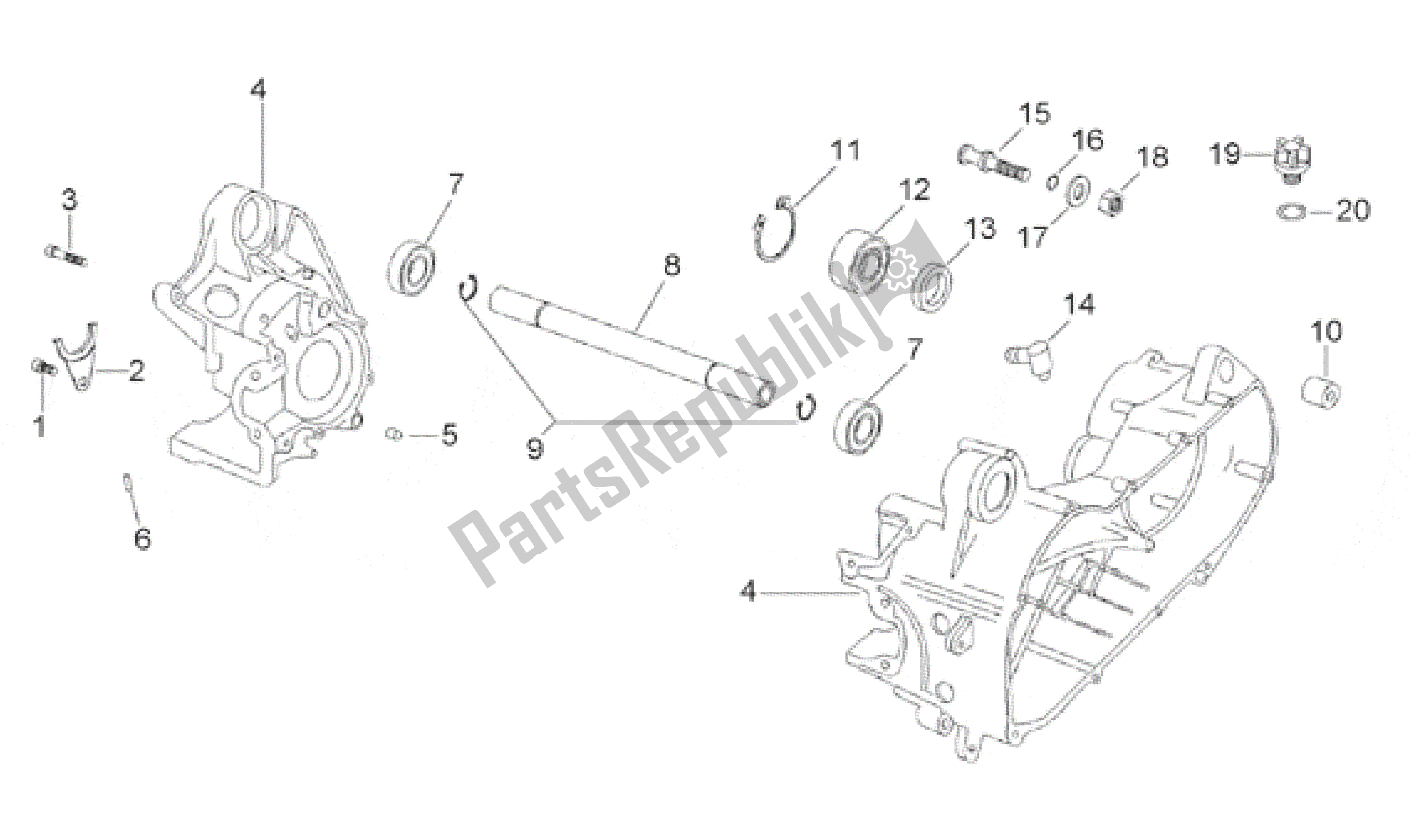 All parts for the Central Crank-case Set of the Aprilia Gulliver 50 1990 - 1995