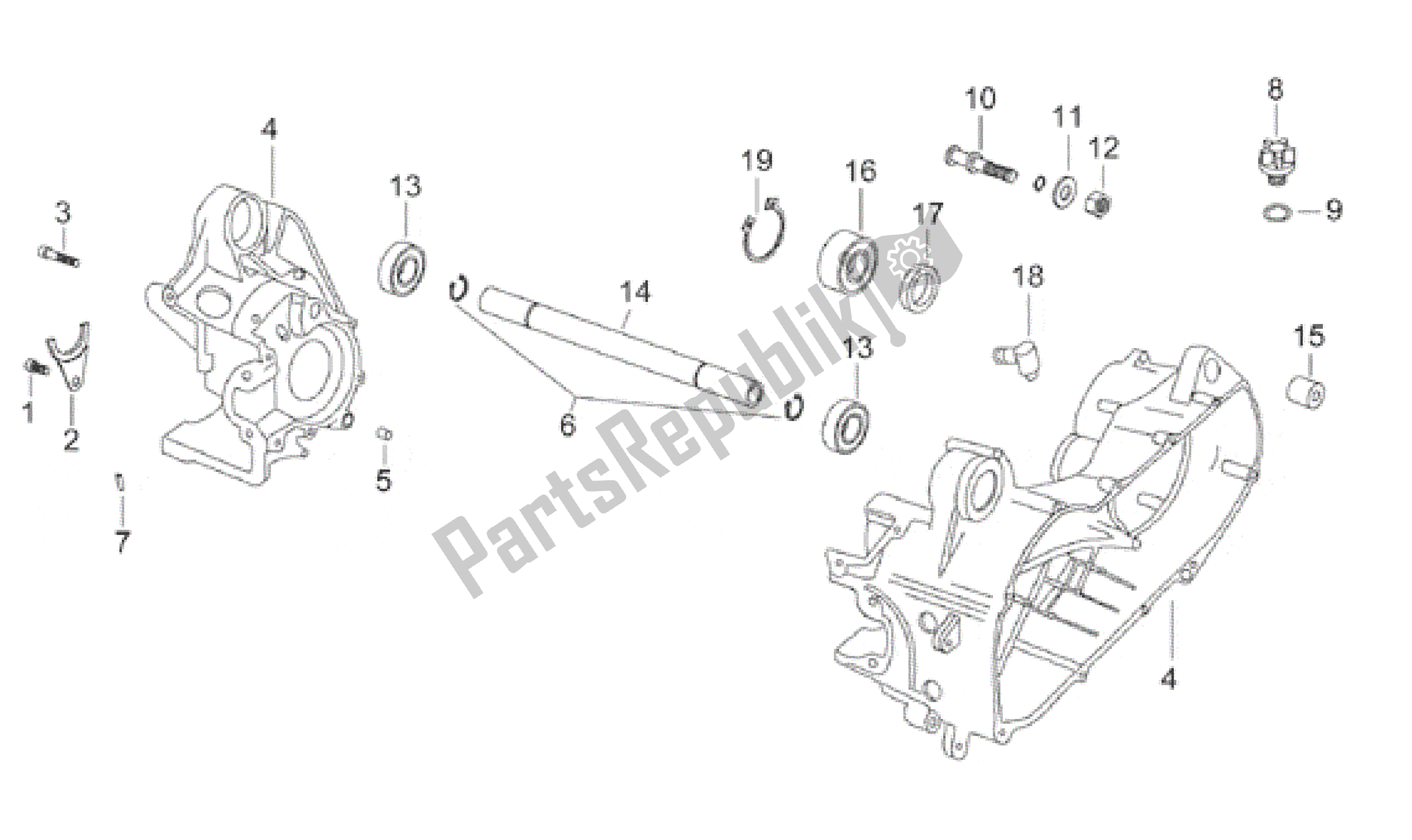 All parts for the Central Crank-case Set of the Aprilia Gulliver 50 1996 - 1998