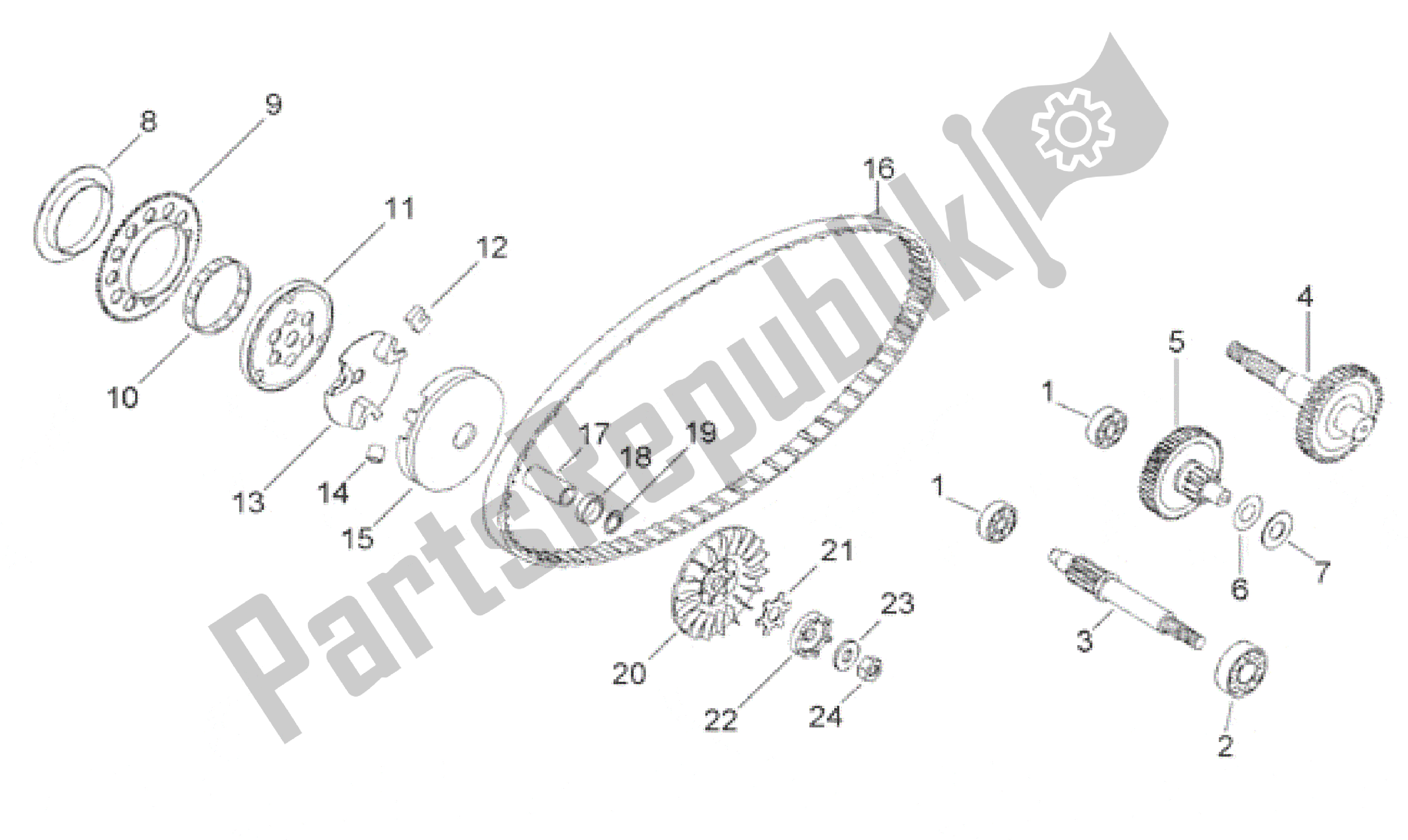 All parts for the Variator - Transmission Final Drive of the Aprilia Scarabeo 50 1993 - 1997
