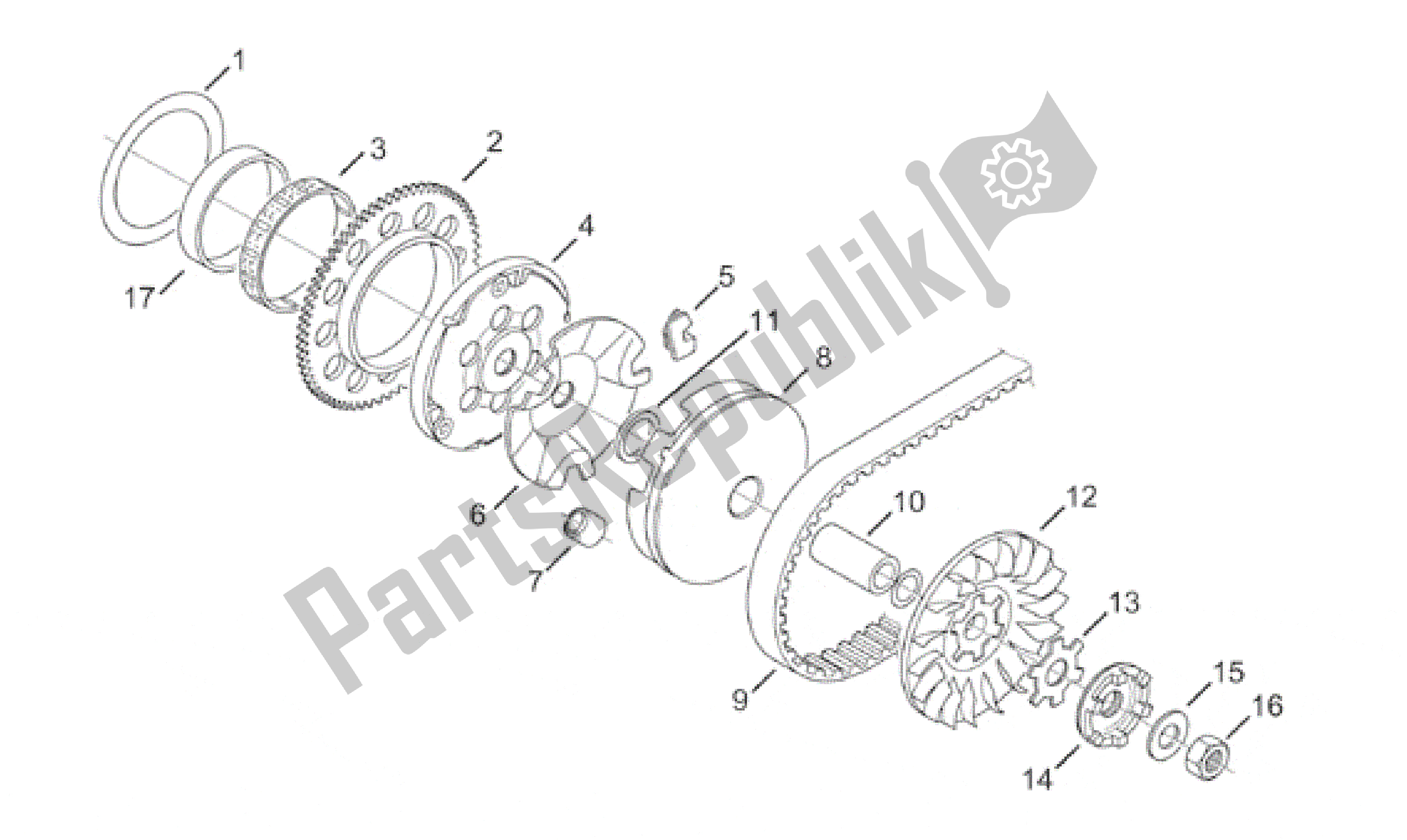 All parts for the Variator of the Aprilia Amico 50 1996 - 1998