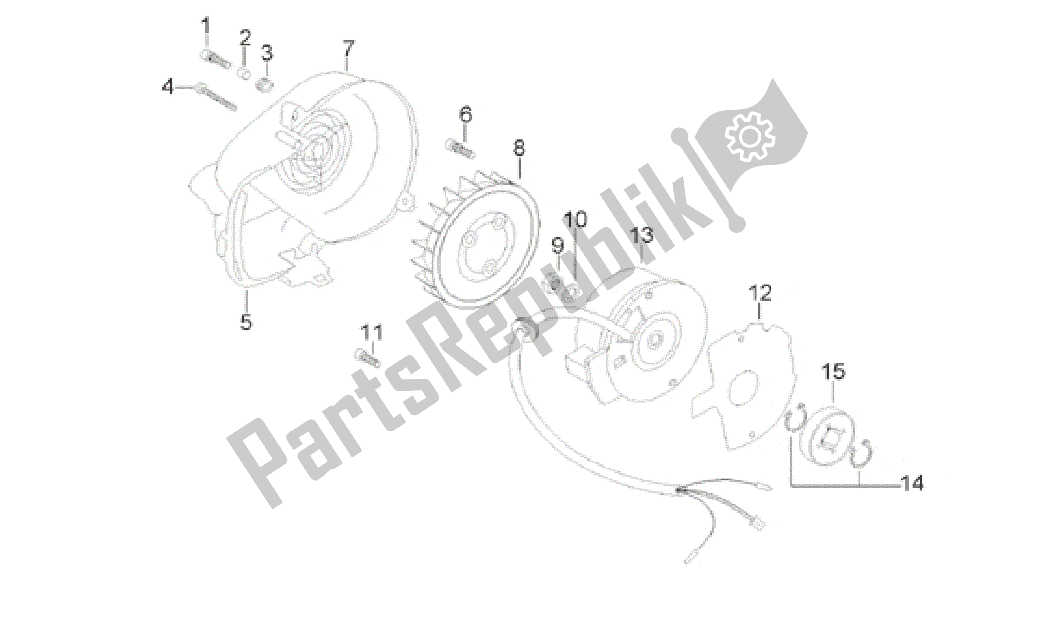 All parts for the Flywheel of the Aprilia Scarabeo 50 1998