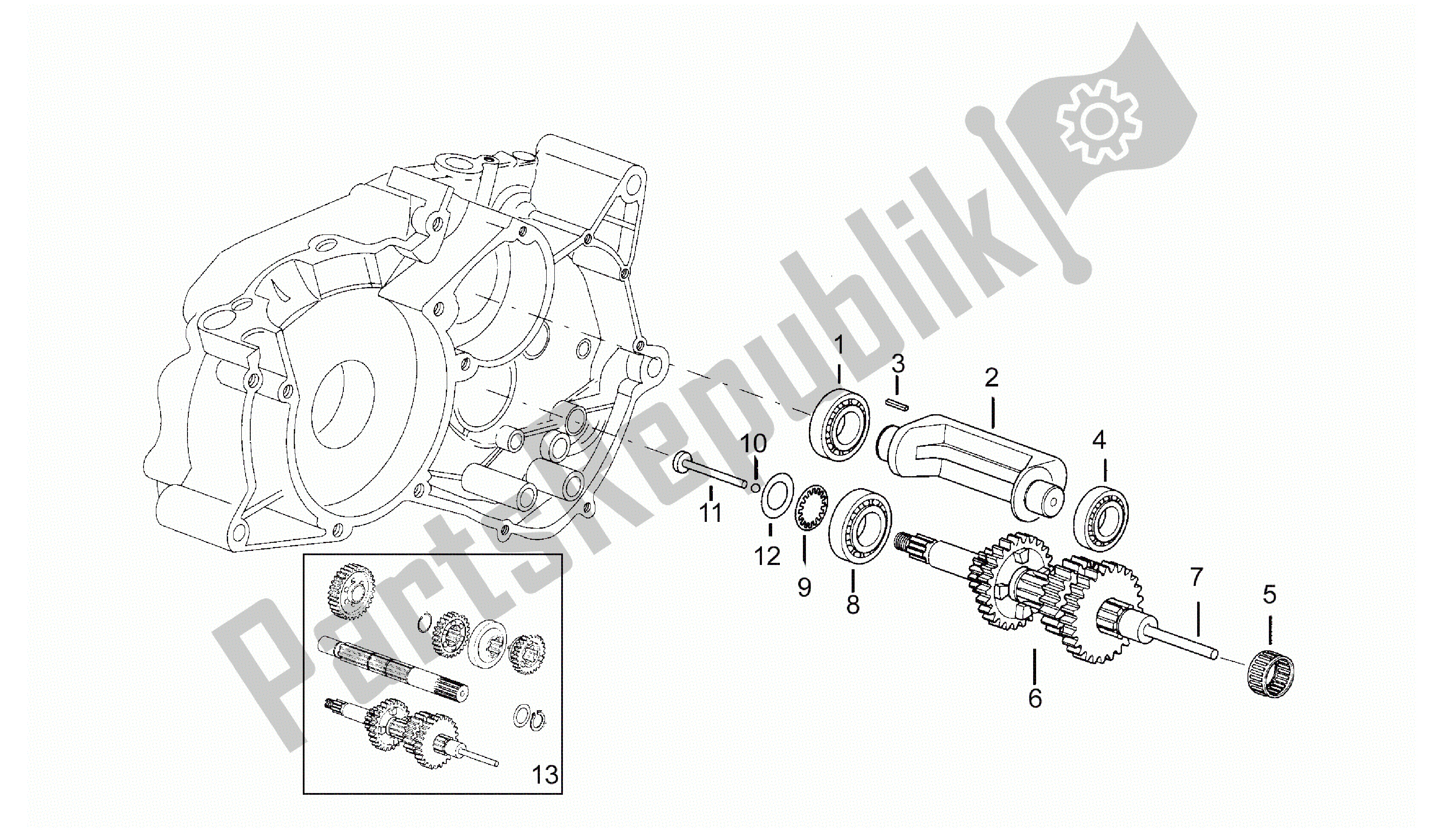 All parts for the Primary Gear Shaft of the Aprilia Minarelli 50 1991 - 2016