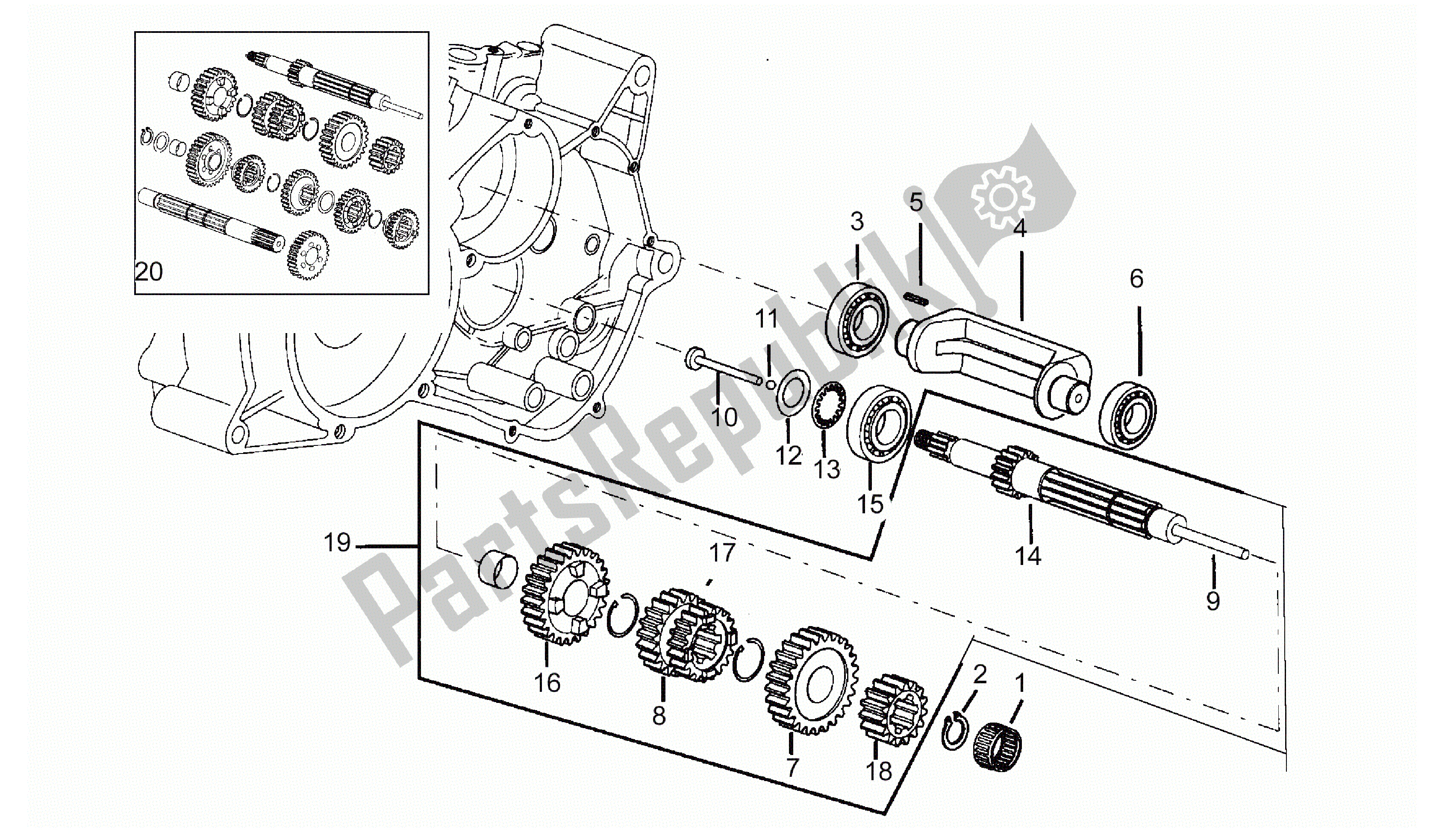 Alle onderdelen voor de Primaire Tandwielas van de Aprilia Minarelli 50 1991 - 2016