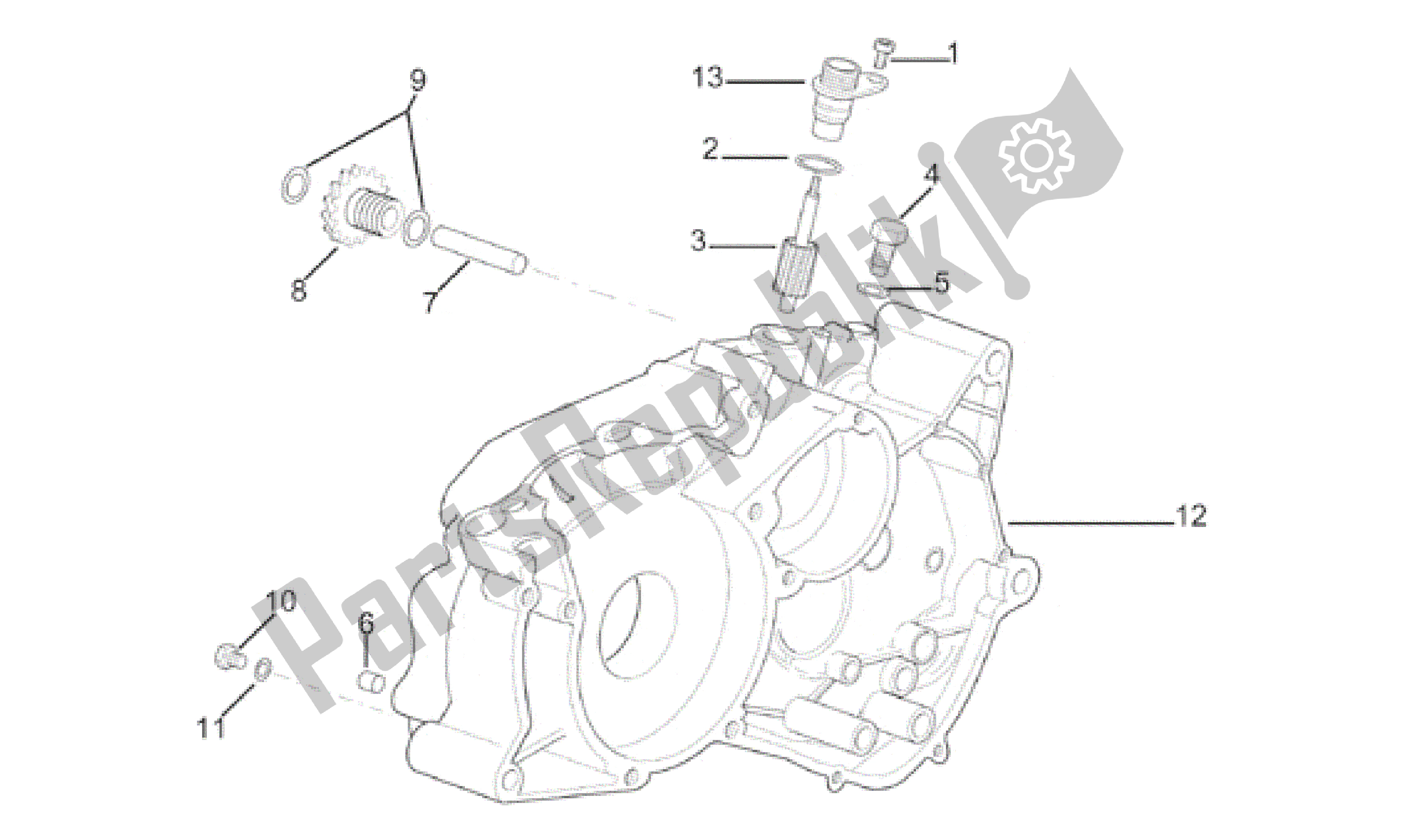 All parts for the Left Crankcase of the Aprilia RS 50 1996 - 1998