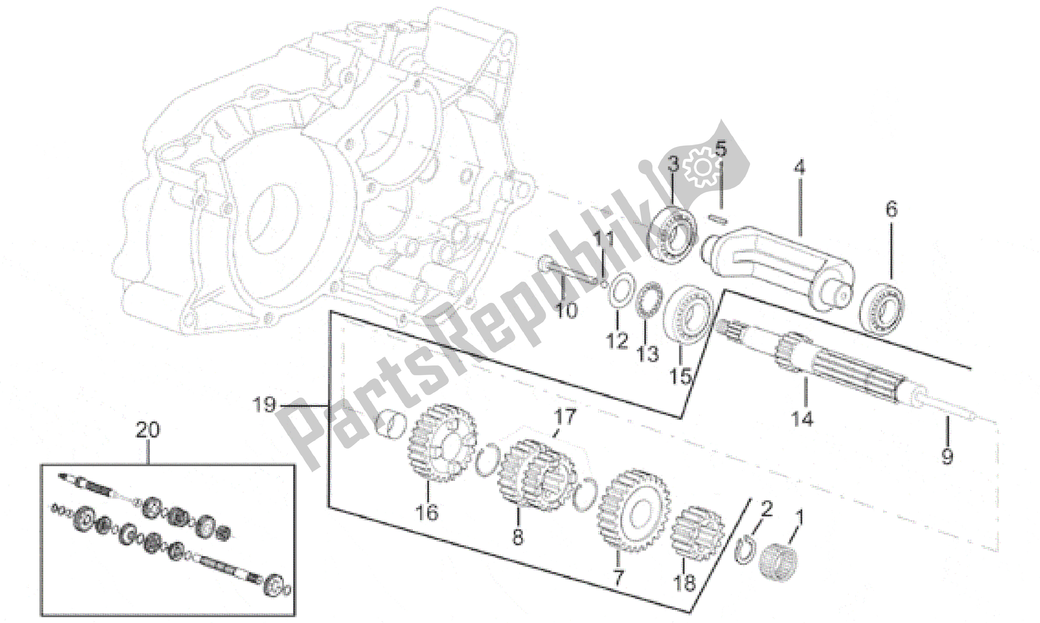 All parts for the Primary Gear Shaft of the Aprilia RS 50 1996 - 1998