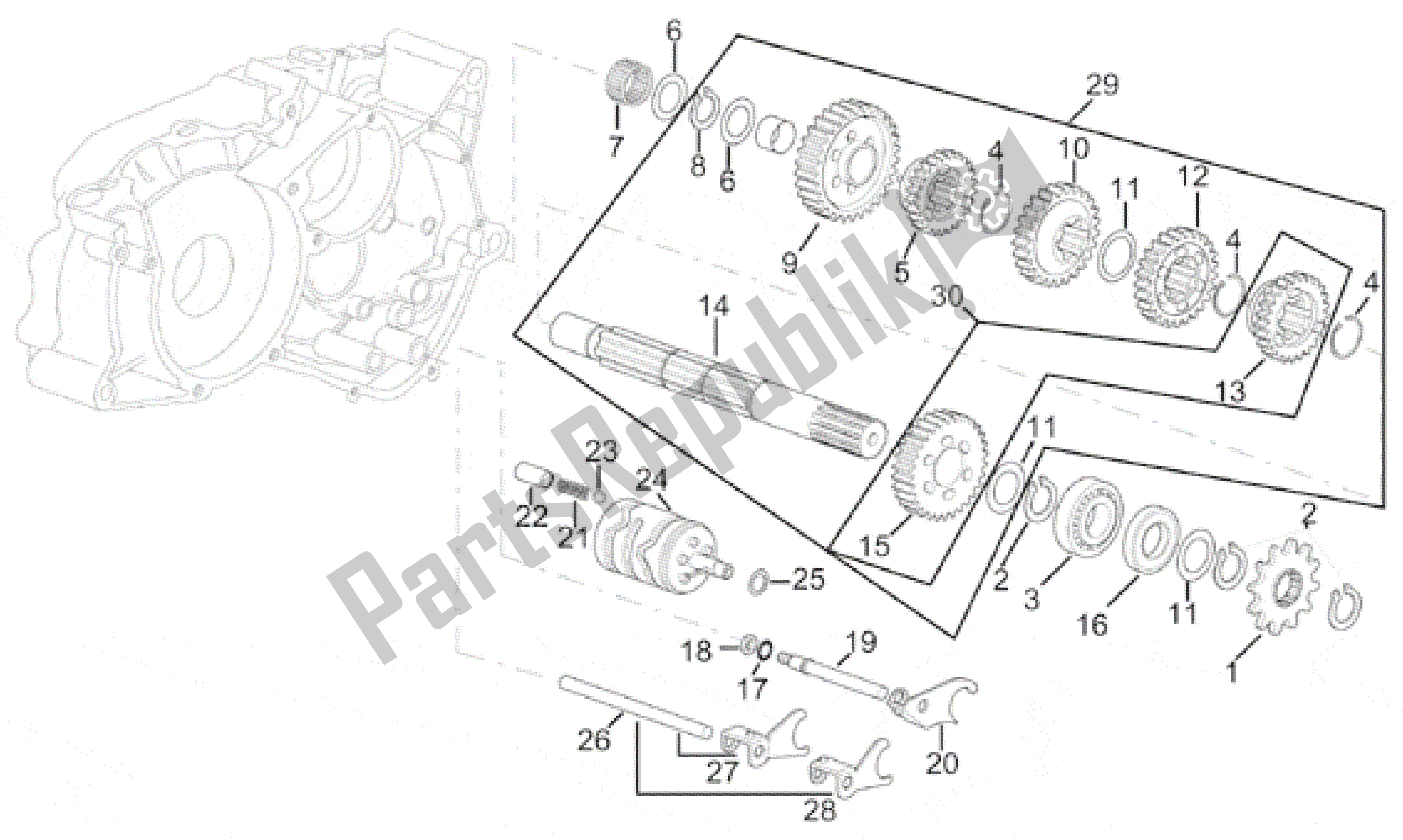 Todas las partes para Eje Impulsado Por Caja De Cambios de Aprilia RS 50 1996 - 1998