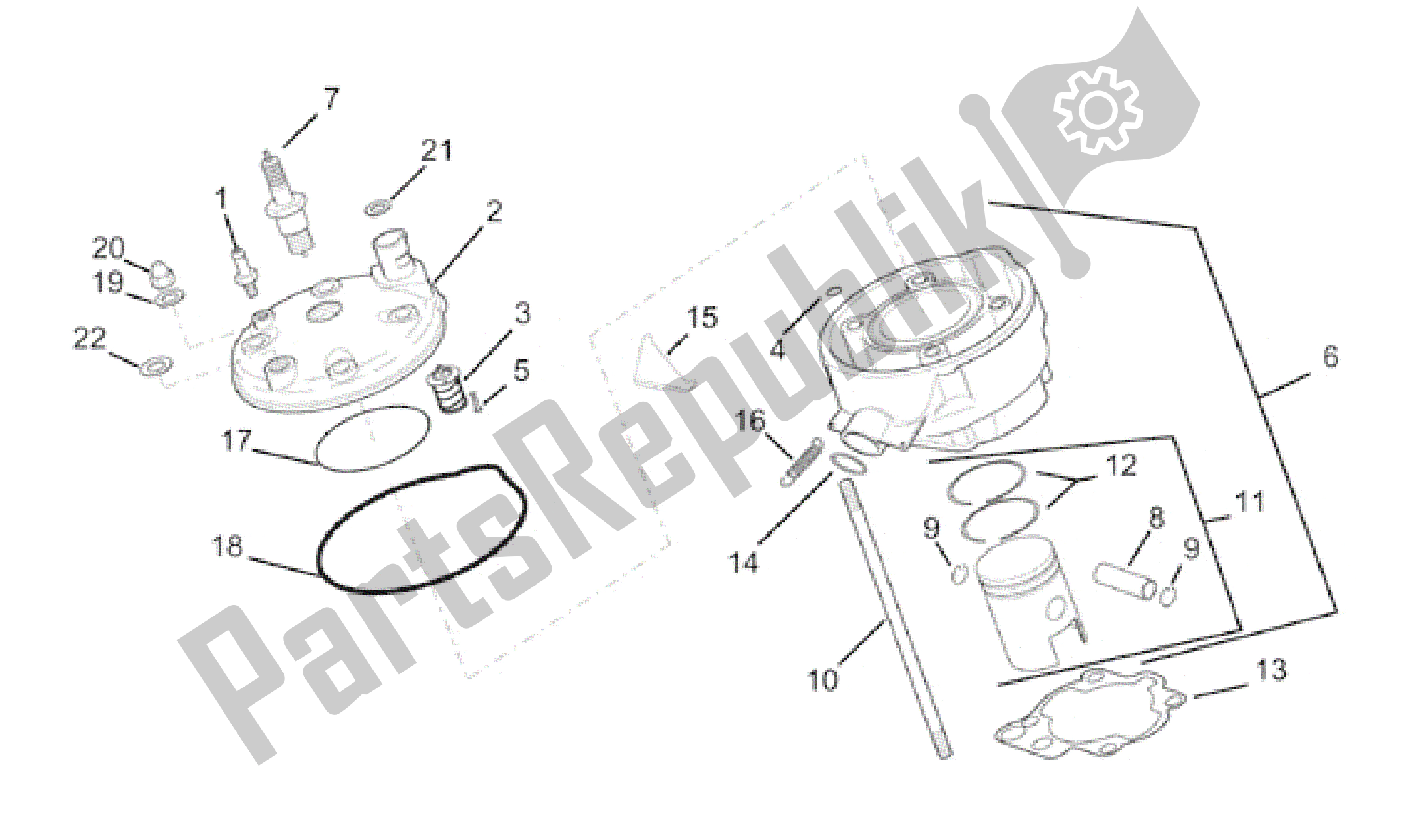 Todas as partes de Cabeça - Pistão do Aprilia RS 50 1996 - 1998