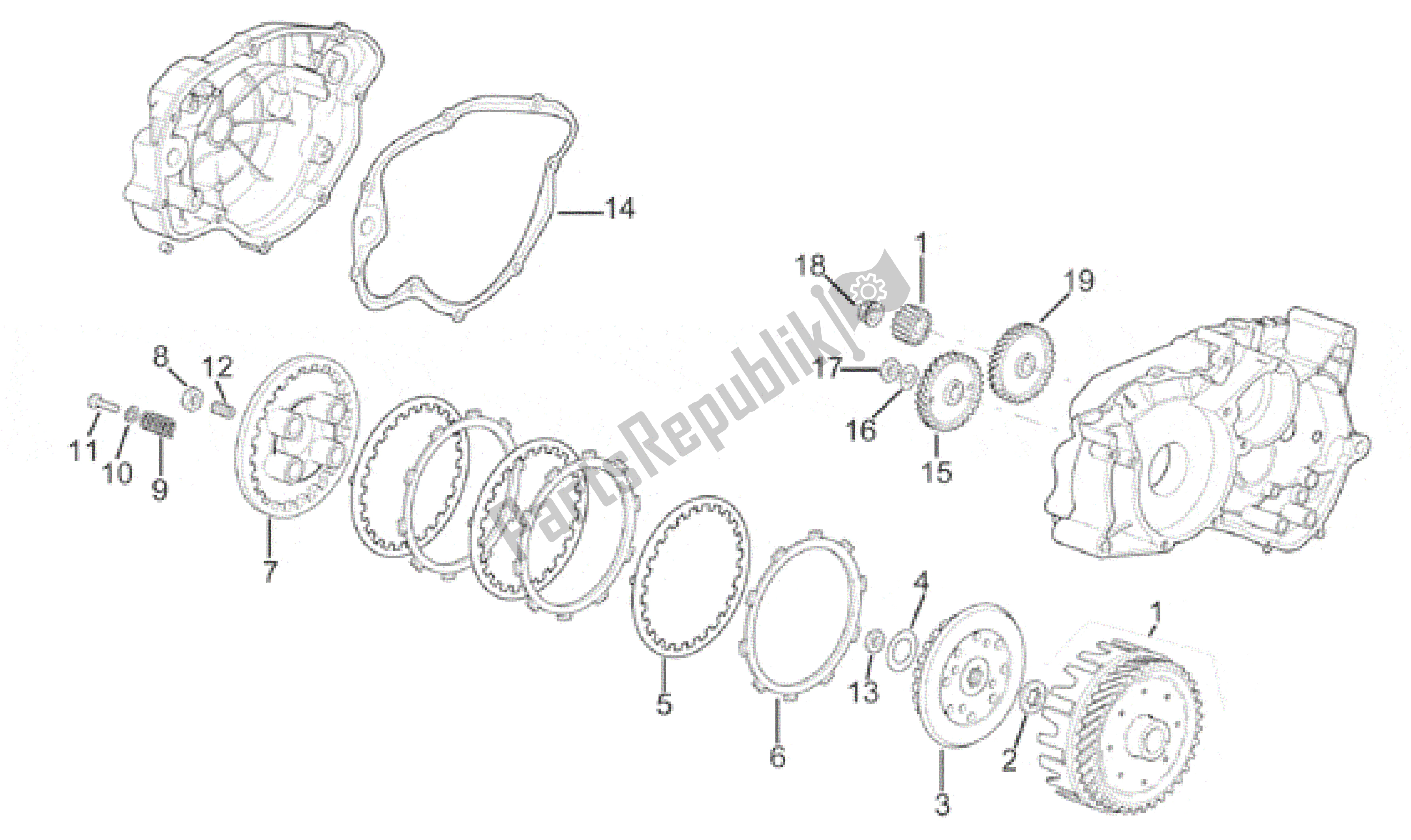 All parts for the Clutch of the Aprilia RS 50 1996 - 1998