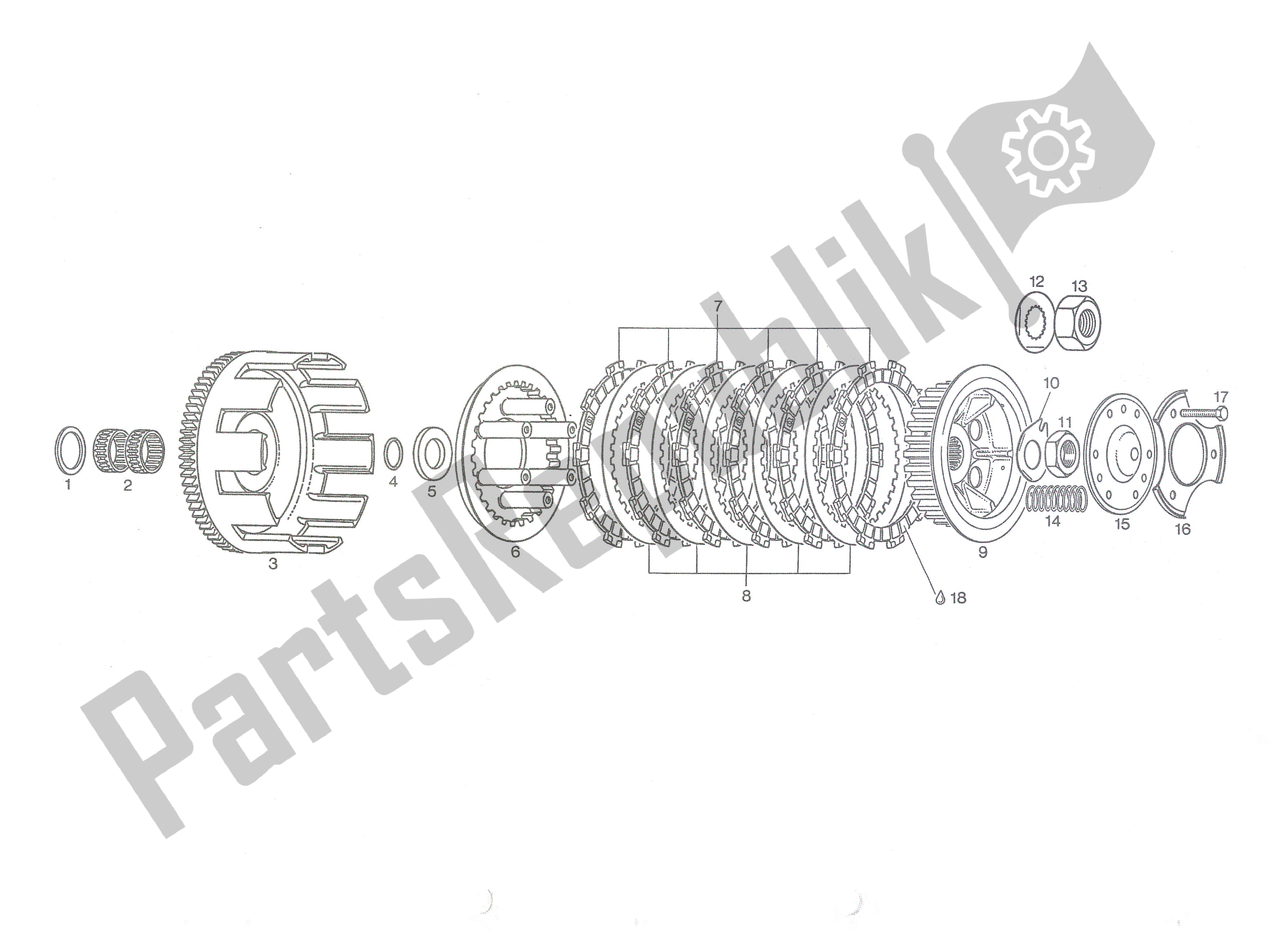 All parts for the Clutch of the Aprilia Rotax 123 125 1991 - 1992