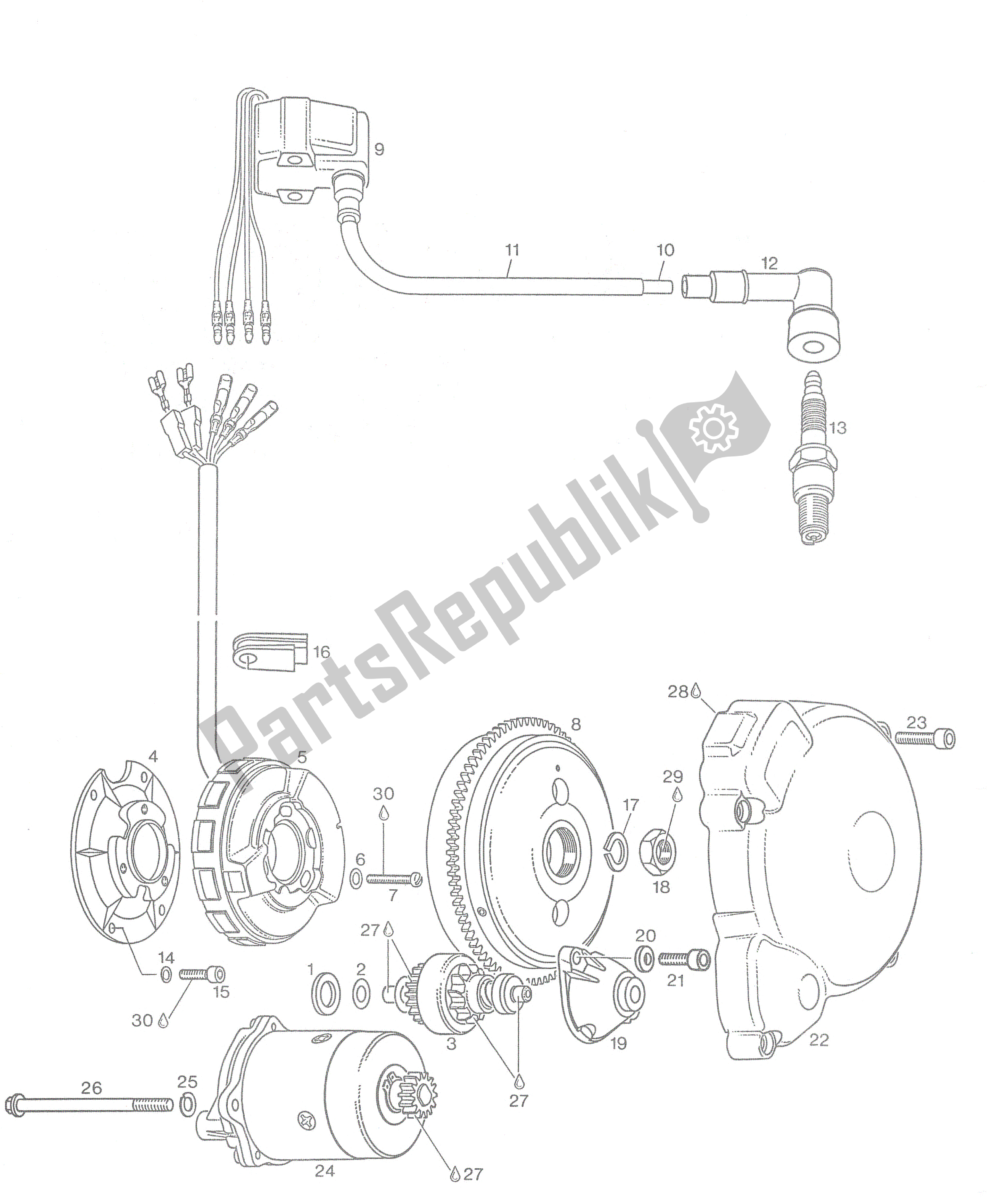 All parts for the Sem Magneto Generator, Electric Starter, Ignitioncover of the Aprilia Rotax 123 125 1991 - 1992
